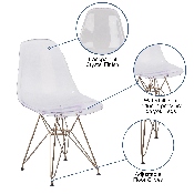Elon Series Ghost Chair with Gold Metal Base, FH-130-CPC1-GG