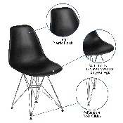 Elon Series Black Plastic Chair with Chrome Base, FH-130-CPP1-BK-GG