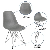 Elon Series Moss Gray Plastic Chair with Chrome Base, FH-130-CPP1-GY-GG