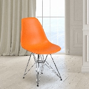 Elon Series Orange Plastic Chair with Chrome Base, FH-130-CPP1-OR-GG