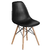 Elon Series Black Plastic Chair with Wooden Legs, FH-130-DPP-BK-GG