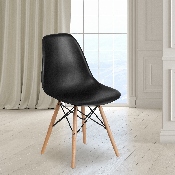 Elon Series Black Plastic Chair with Wooden Legs, FH-130-DPP-BK-GG