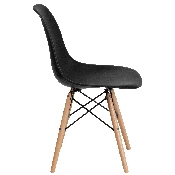 Elon Series Black Plastic Chair with Wooden Legs, FH-130-DPP-BK-GG