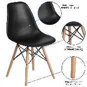 Elon Series Black Plastic Chair with Wooden Legs, FH-130-DPP-BK-GG