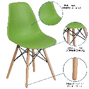 Elon Series Green Plastic Chair with Wooden Legs, FH-130-DPP-GN-GG