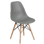 Elon Series Moss Gray Plastic Chair with Wooden Legs, FH-130-DPP-GY-GG