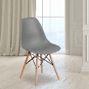 Elon Series Moss Gray Plastic Chair with Wooden Legs, FH-130-DPP-GY-GG