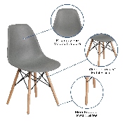 Elon Series Moss Gray Plastic Chair with Wooden Legs, FH-130-DPP-GY-GG