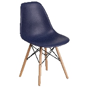 Elon Series Navy Plastic Chair with Wooden Legs, FH-130-DPP-NY-GG