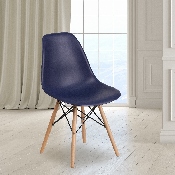 Elon Series Navy Plastic Chair with Wooden Legs, FH-130-DPP-NY-GG