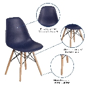 Elon Series Navy Plastic Chair with Wooden Legs, FH-130-DPP-NY-GG
