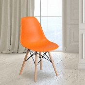 Elon Series Orange Plastic Chair with Wooden Legs, FH-130-DPP-OR-GG