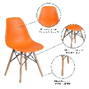 Elon Series Orange Plastic Chair with Wooden Legs, FH-130-DPP-OR-GG