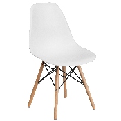 Elon Series White Plastic Chair with Wooden Legs, FH-130-DPP-WH-GG
