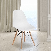 Elon Series White Plastic Chair with Wooden Legs, FH-130-DPP-WH-GG