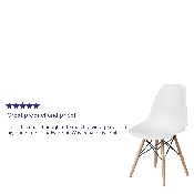 Elon Series White Plastic Chair with Wooden Legs, FH-130-DPP-WH-GG