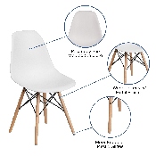 Elon Series White Plastic Chair with Wooden Legs, FH-130-DPP-WH-GG