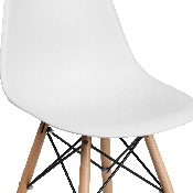 Elon Series White Plastic Chair with Wooden Legs, FH-130-DPP-WH-GG