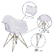 Alonza Series Transparent Side Chair with Gold Base, FH-132-CPC1-GG