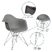 Alonza Series Moss Gray Plastic Chair with Chrome Base, FH-132-CPP1-GY-GG
