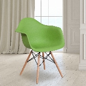 Alonza Series Green Plastic Chair with Wooden Legs, FH-132-DPP-GN-GG