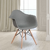 Alonza Series Moss Gray Plastic Chair with Wooden Legs, FH-132-DPP-GY-GG
