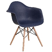 Alonza Series Navy Plastic Chair with Wooden Legs, FH-132-DPP-NY-GG