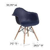 Alonza Series Navy Plastic Chair with Wooden Legs, FH-132-DPP-NY-GG