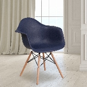 Alonza Series Navy Plastic Chair with Wooden Legs, FH-132-DPP-NY-GG