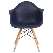 Alonza Series Navy Plastic Chair with Wooden Legs, FH-132-DPP-NY-GG