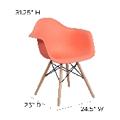 Alonza Series Peach Plastic Chair with Wooden Legs, FH-132-DPP-PE-GG
