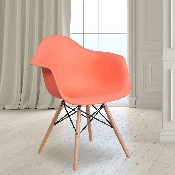Alonza Series Peach Plastic Chair with Wooden Legs, FH-132-DPP-PE-GG