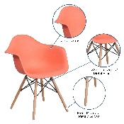 Alonza Series Peach Plastic Chair with Wooden Legs, FH-132-DPP-PE-GG
