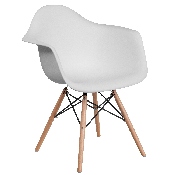 Alonza Series White Plastic Chair with Wooden Legs, FH-132-DPP-WH-GG