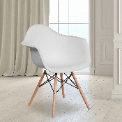 Alonza Series White Plastic Chair with Wooden Legs, FH-132-DPP-WH-GG