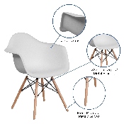 Alonza Series White Plastic Chair with Wooden Legs, FH-132-DPP-WH-GG