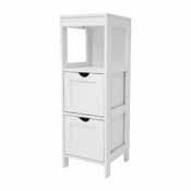 Dune Farmhouse Bathroom Storage Organizer with Two Removable Drawers and Open Display Shelf in White, FS-BATH-4-WH-GG