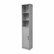 Vega Freestanding Linen Tower Storage Cabinet with Magnetic Close Door, In-Cabinet Adjustable Shelf, and 3 Upper Open Shelves in Gray, FS-VEGA-BATH-2-GY-GG