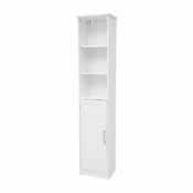 Vega Freestanding Linen Tower Storage Cabinet with Magnetic Close Door, In-Cabinet Adjustable Shelf, and 3 Upper Open Shelves in White, FS-VEGA-BATH-2-WH-GG