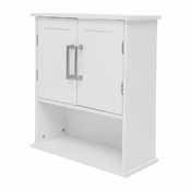 Vega Wall Mounted Bathroom Medicine Cabinet Storage Organizer with Two Magnetic Closure Doors, Adjustable Shelf, and Lower Open Shelf in White, FS-VEGA-BATH-5-WH-GG