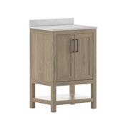 Vega 24 Inch Bathroom Vanity with Sink Combo, Storage Cabinet with Soft Close Doors and Open Shelf, Carrara Marble Finish Countertop, Brown/White, FS-VEGA24-BR-GG