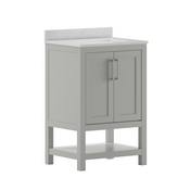 Vega 24 Inch Bathroom Vanity with Sink Combo, Storage Cabinet with Soft Close Doors and Open Shelf, Carrara Marble Finish Countertop, Gray/White, FS-VEGA24-GY-GG