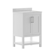 Vega 24 Inch Bathroom Vanity with Sink Combo, Storage Cabinet with Soft Close Doors and Open Shelf, Carrara Marble Finish Countertop, White/White, FS-VEGA24-WH-GG