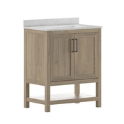 Vega 30 Inch Bathroom Vanity with Sink Combo, Storage Cabinet with Soft Close Doors and Open Shelf, Carrara Marble Finish Countertop, Brown/White, FS-VEGA30-BR-GG