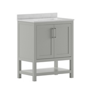 Vega 30 Inch Bathroom Vanity with Sink Combo, Storage Cabinet with Soft Close Doors and Open Shelf, Carrara Marble Finish Countertop, Gray/White, FS-VEGA30-GY-GG