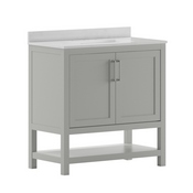 Vega 36 Inch Bathroom Vanity with Sink Combo, Storage Cabinet with Soft Close Doors and Open Shelf, Carrara Marble Finish Countertop, Gray/White, FS-VEGA36-GY-GG