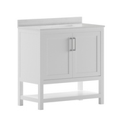 Vega 36 Inch Bathroom Vanity with Sink Combo, Storage Cabinet with Soft Close Doors and Open Shelf, Carrara Marble Finish Countertop, White/White, FS-VEGA36-WH-GG