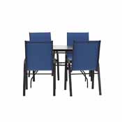 Brazos 5 Piece Commercial Grade Patio Dining Set with Tempered Glass Patio Table with 4 Chairs with Navy Flex Comfort Material Seats and Backs, FV-120B-303CNV-GG