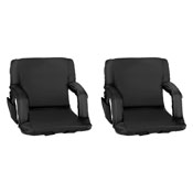 Malta Set of 2 Black Portable Lightweight Reclining Stadium Chairs with Armrests, Padded Back & Seat - Storage Pockets & Backpack Straps, FV-FA090-BK-2-GG