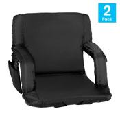 Malta Set of 2 Black Portable Lightweight Reclining Stadium Chairs with Armrests, Padded Back & Seat - Storage Pockets & Backpack Straps, FV-FA090-BK-2-GG